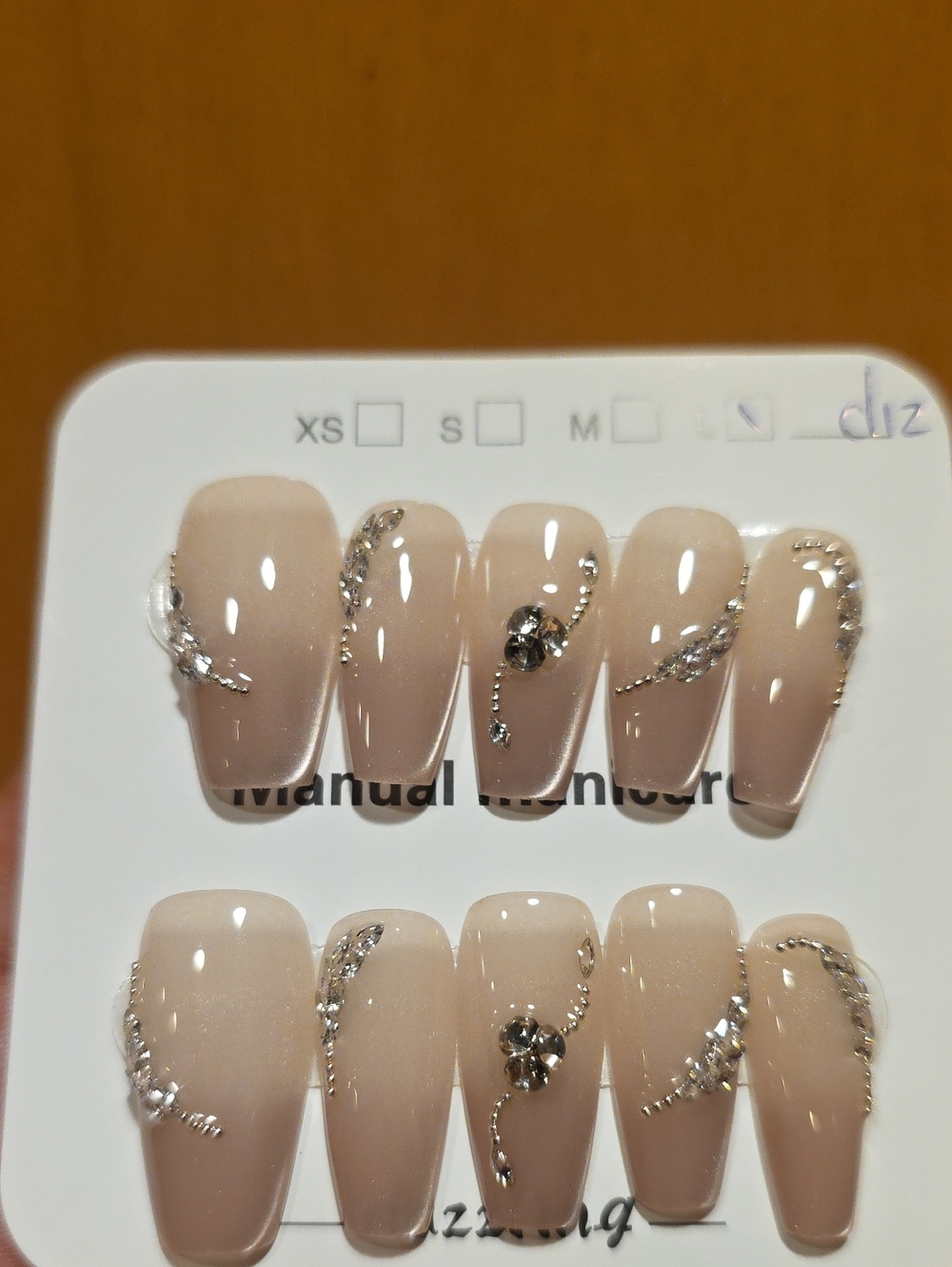 Nude Crystal Accent Press-On Nail Set Size Large